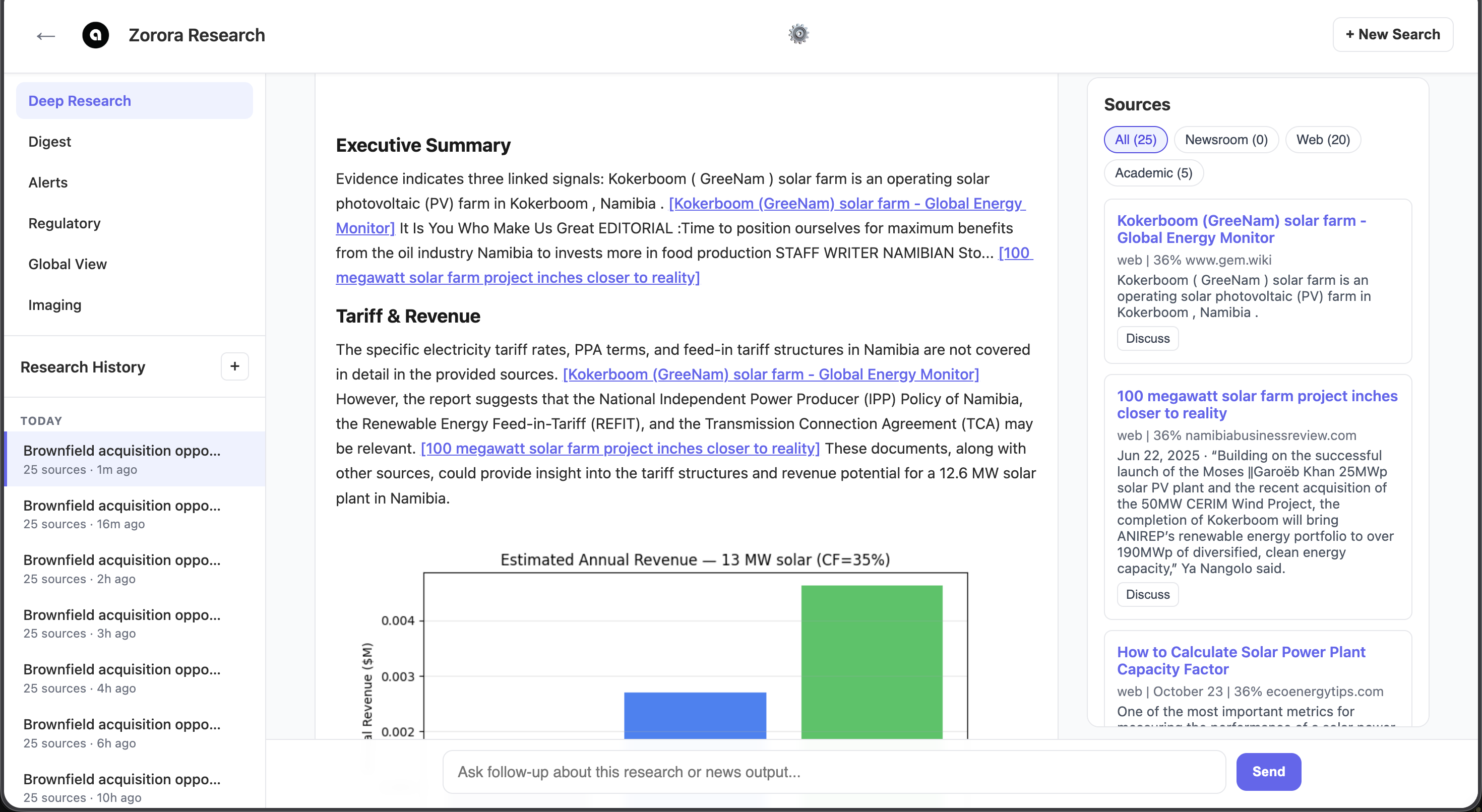Zorora deep research screenshot